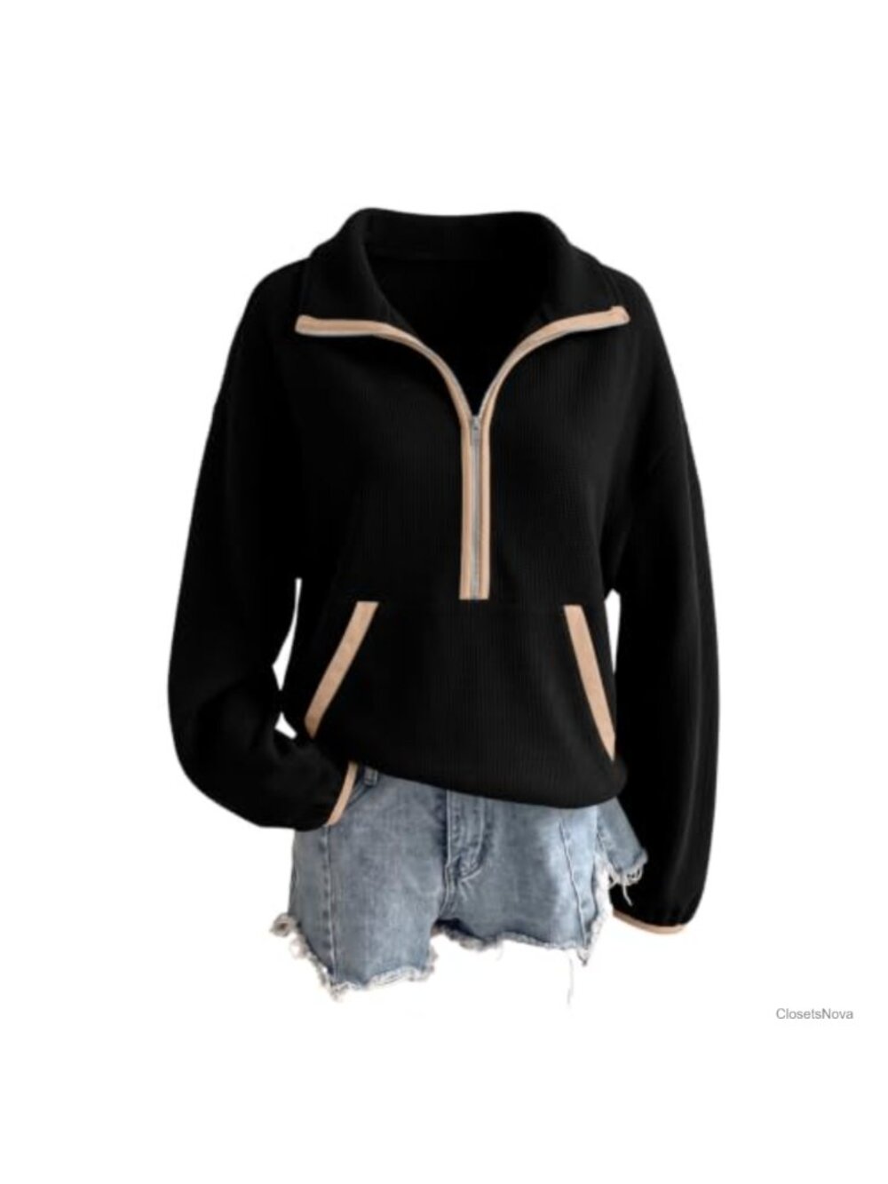 Womens Lightweight Mock Neck Half Zip Sweatshirt Pullover Long Sleeve